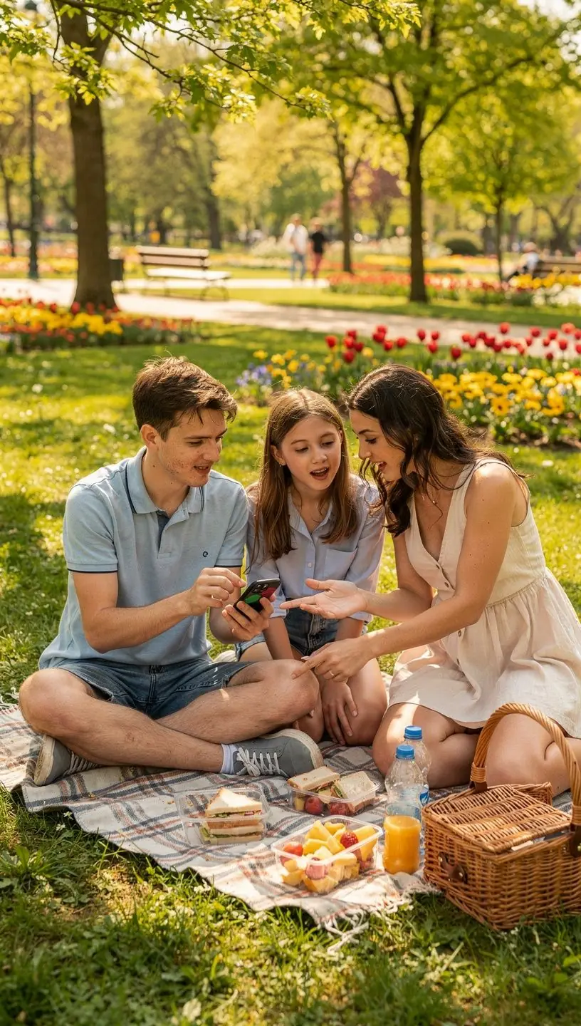 Ilustrace rodinného rozpočtu s grafy a kalkulačkou na stole.