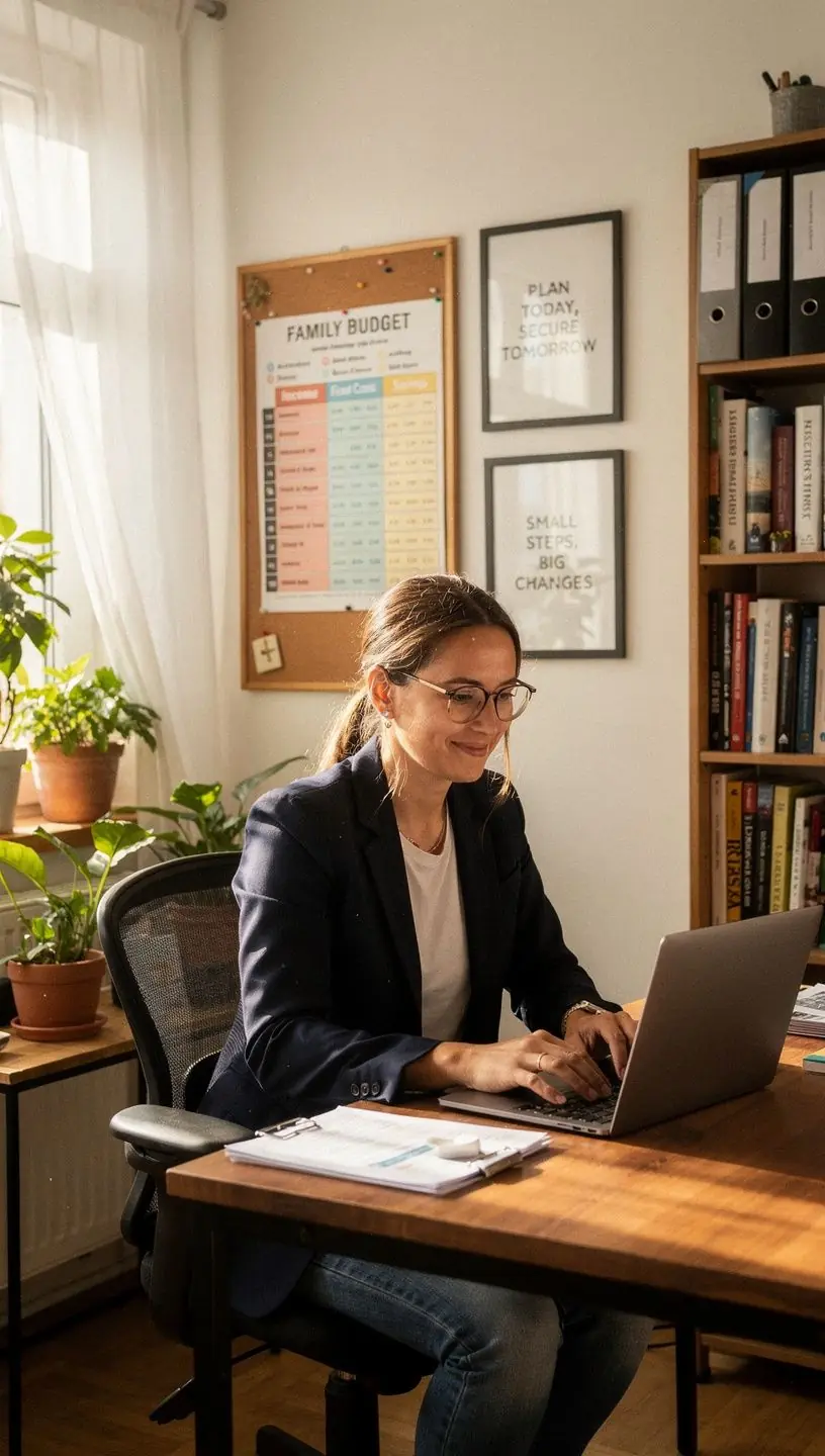 Detail ruky zapisující finanční plán do diáře s barevnými značkami.